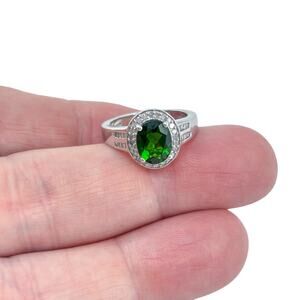 Estate Sterling Silver 925 Lab-Created Emerald Diamond Ring Size 6